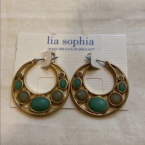 NWT Lia Sophia good tone hoop earrings w stones